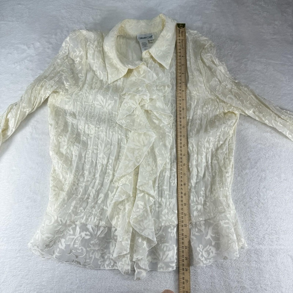 Vintage XL Ivory Satin Top Victorian Renaissance Party Ruffles Romantic Blouse - Picture 10 of 12